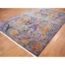 Load image into Gallery viewer, 8&#39;10&quot;x12&#39;2&quot; Purple And Orange Sari Silk With Textured Wool Bijar Garus Design Hand Knotted Oriental Rug FWR354828