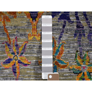 8'10"x12'2" Purple And Orange Sari Silk With Textured Wool Bijar Garus Design Hand Knotted Oriental Rug FWR354828