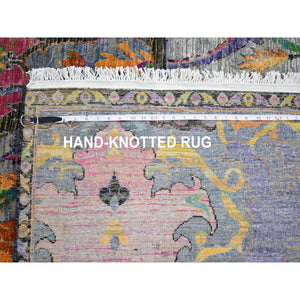 8'10"x12'2" Purple And Orange Sari Silk With Textured Wool Bijar Garus Design Hand Knotted Oriental Rug FWR354828
