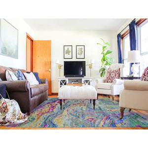 8'7"x11'6" THE LAVA, Colorful Sari Silk With Textured Wool Hand Knotted Oriental Rug FWR354834
