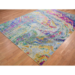 8'7"x11'6" THE LAVA, Colorful Sari Silk With Textured Wool Hand Knotted Oriental Rug FWR354834