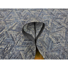 Load image into Gallery viewer, 8&#39;9&quot;x12&#39;3&quot; THE INTERWINED TRIANGLES, Blue Silk With Textured Wool Hand Knotted Oriental Rug FWR354840