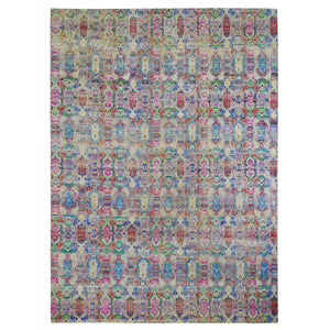 9'8"x14' Colorful Jewellery Design Sari Silk With Textured Wool Hand Knotted Oriental Rug FWR354882
