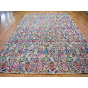 9'8"x14' Colorful Jewellery Design Sari Silk With Textured Wool Hand Knotted Oriental Rug FWR354882