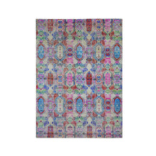 Load image into Gallery viewer, 5&#39;x6&#39;10&quot; Colorful Jewellery Design Sari Silk With Textured Wool Hand Knotted Oriental Rug FWR354912
