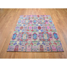 Load image into Gallery viewer, 5&#39;x6&#39;10&quot; Colorful Jewellery Design Sari Silk With Textured Wool Hand Knotted Oriental Rug FWR354912