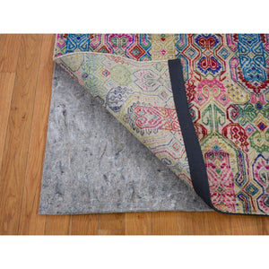 5'x6'10" Colorful Jewellery Design Sari Silk With Textured Wool Hand Knotted Oriental Rug FWR354912