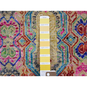 5'x6'10" Colorful Jewellery Design Sari Silk With Textured Wool Hand Knotted Oriental Rug FWR354912