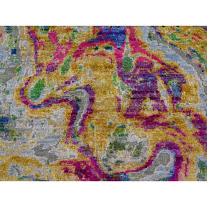 8'9"x11'9" THE LAVA, Colorful Sari Silk With Textured Wool Hand Knotted Oriental Rug FWR354942