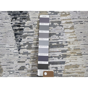 3'x12' DIMENSIONAL CURTAINS Gray Silk With Textured Wool Hand Knotted Runner Oriental Rug FWR354972