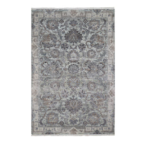 6'x9'1" Silk With Textured Wool Mughal Design Hand Knotted Oriental Rug FWR354984