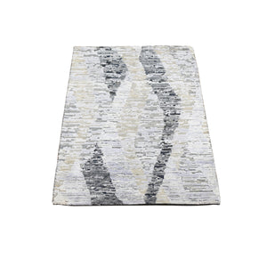 2'x3' DIMENSIONAL CURTAINS Gray Silk With Textured Wool Hand Knotted Oriental Rug FWR354990
