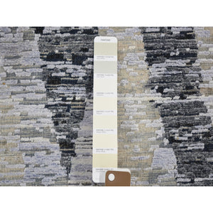 2'x3' DIMENSIONAL CURTAINS Gray Silk With Textured Wool Hand Knotted Oriental Rug FWR354990