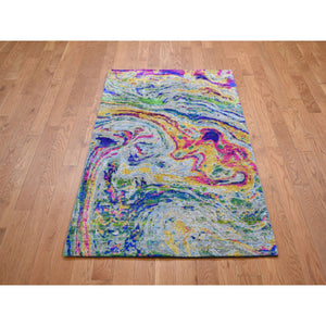 3'x5' THE LAVA, Colorful Sari Silk With Textured Wool Hand Knotted Oriental Rug FWR355002