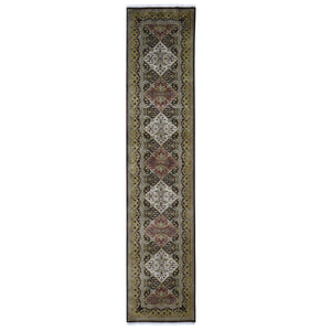 2'7"x12' Brown Tabriz Garden Design Runner Hand Knotted Pure Wool Oriental Rug FWR355206
