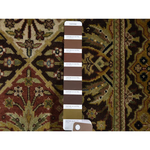 2'7"x12' Brown Tabriz Garden Design Runner Hand Knotted Pure Wool Oriental Rug FWR355206