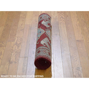 2'10"x9' Red Super Kazak Runner Tribal Design Hand Knotted Oriental Rug FWR355236