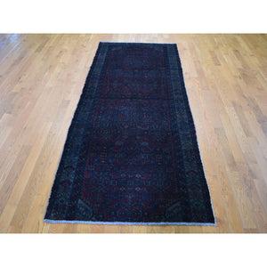 3'6"x9'1" Overdyed Persian Malayer Wide Runner Worn Wool Hand Knotted Oriental Rug FWR355260