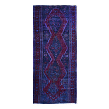 Load image into Gallery viewer, 4&#39;1&quot;x10&#39; Gallery Size Overdyed Persian Hamadan Worn Wool Hand Knotted Oriental Rug FWR355266