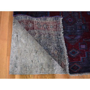 4'1"x10' Gallery Size Overdyed Persian Hamadan Worn Wool Hand Knotted Oriental Rug FWR355266
