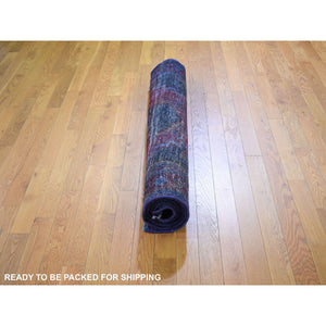4'1"x10' Gallery Size Overdyed Persian Hamadan Worn Wool Hand Knotted Oriental Rug FWR355266