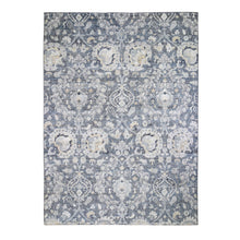 Load image into Gallery viewer, 8&#39;10&quot;x12&#39;2&quot; Gray Tulip And Large Blossom Design Pure Silk With Textured Wool Hand Knotted Oriental Rug FWR355332