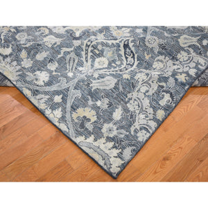8'10"x12'2" Gray Tulip And Large Blossom Design Pure Silk With Textured Wool Hand Knotted Oriental Rug FWR355332