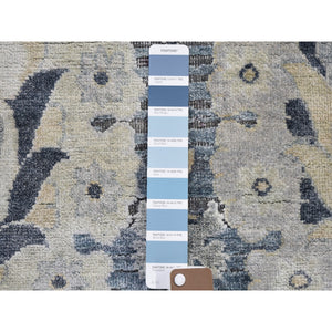8'10"x12'2" Gray Tulip And Large Blossom Design Pure Silk With Textured Wool Hand Knotted Oriental Rug FWR355332