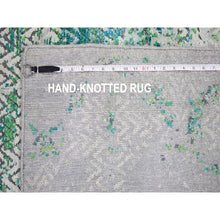 Load image into Gallery viewer, 8&#39;10&quot;x12&#39; Sari Silk With Textured Wool Green Erased Chevron Design Oriental Rug FWR355344
