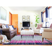 Load image into Gallery viewer, 9&#39;x12&#39; Erased Horizontal Line Design ,Pink Sari Silk With Textured Wool Oriental Rug FWR355374