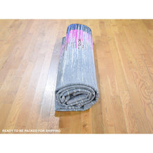 Load image into Gallery viewer, 9&#39;x12&#39; Erased Horizontal Line Design ,Pink Sari Silk With Textured Wool Oriental Rug FWR355374