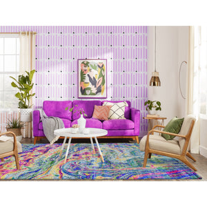 5'10"x8'8" THE LAVA, Colorful Sari Silk With Textured Wool Hand Knotted Oriental Rug FWR355392