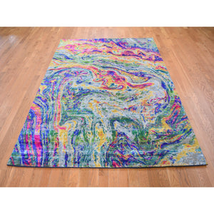 5'10"x8'8" THE LAVA, Colorful Sari Silk With Textured Wool Hand Knotted Oriental Rug FWR355392