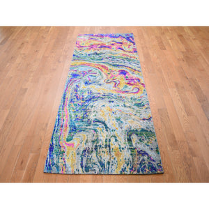 2'10"x8'2" Colorful Sari Silk With Textured Wool The Lava Design Runner Hand Knotted Oriental Rug FWR355434