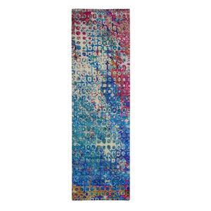 3'x10'1" THE PEACOCK, Sari Silk Colorful Runner Hand Knotted Oriental Rug FWR355446