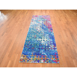 3'x10'1" THE PEACOCK, Sari Silk Colorful Runner Hand Knotted Oriental Rug FWR355446