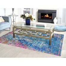 Load image into Gallery viewer, 6&#39;1&quot;x9&#39;2&quot; THE PEACOCK Sari Silk Colorful Hand-Knotted Oriental Rug FWR355452