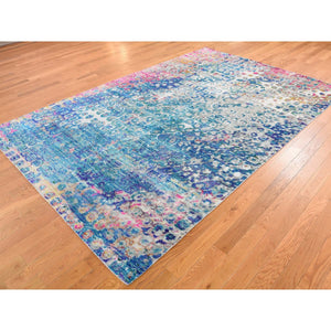 6'1"x9'2" THE PEACOCK Sari Silk Colorful Hand-Knotted Oriental Rug FWR355452