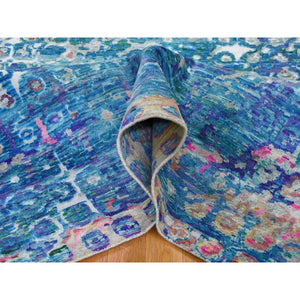 6'1"x9'2" THE PEACOCK Sari Silk Colorful Hand-Knotted Oriental Rug FWR355452