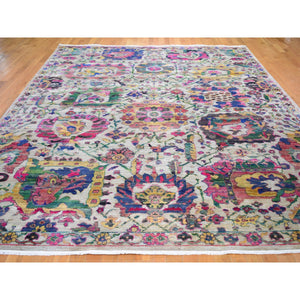 9'2"x12'2" Sulatanabad Re-Invented Colorful Sari Silk With Big Flower Design Hand Knotted Rug FWR355476