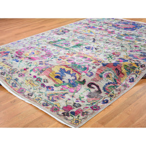 9'2"x12'2" Sulatanabad Re-Invented Colorful Sari Silk With Big Flower Design Hand Knotted Rug FWR355476