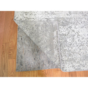 8'10"x12' Ivory Silk With Textured Wool Dimensional Design Hand Knotted Oriental Rug FWR355488
