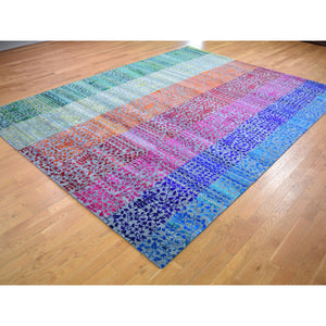 9'x12'1" Colorful Sari Silk Bespoken Sampler Tone On Tone Hand Knotted Oriental Rug FWR355500