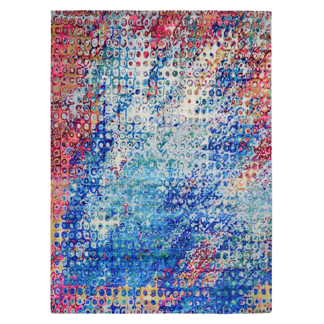 9'x12' THE PEACOCK, Sari Silk Colorful Hand Knotted Oriental Rug FWR355512