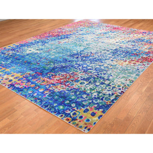 9'x12' THE PEACOCK, Sari Silk Colorful Hand Knotted Oriental Rug FWR355512