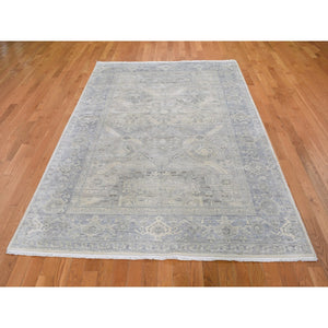 6'x9'5" Hand Knotted Pure Silk And Textured Wool Oushak With Geometric Motif Oriental Rug FWR355524