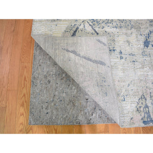 8'10"x12'1" Ivory Large Elements with Pastels Silk With Textured Wool Modern Rug FWR355554