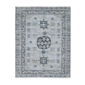 7'9"x9'10" Pure Silk With Textured Wool Khotan Design Hand Knotted Oriental Rug FWR355566