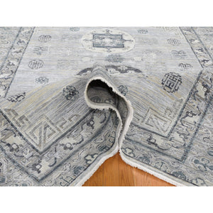 7'9"x9'10" Pure Silk With Textured Wool Khotan Design Hand Knotted Oriental Rug FWR355566
