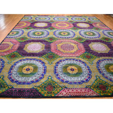 Load image into Gallery viewer, 12&#39;x15&#39;3&quot; Oversized Sari Silk With Textured Wool Mamluk Design Hand Knotted Oriental Rug FWR355578